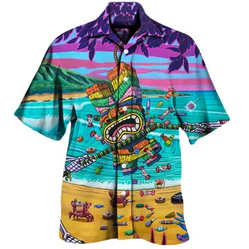 2022 Retro Kaukolė Mados Havajų Marškinėliai Vyras Kubos Apykaklės trumpomis Rankovėmis Viršūnes Vyrų Drabužiai Majų Totem 3d Spausdinimo vyriški Marškiniai Šalis