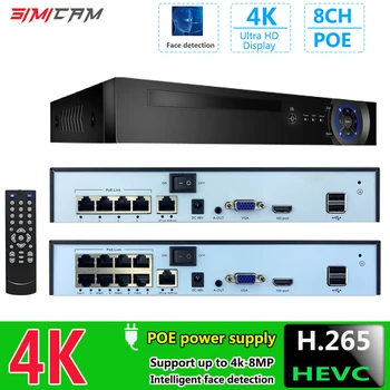 4K H. 265 8CH 4CH POE NVR Tinklo Vaizdo įrašymo Sistema 1080P 4MP 5MP 8MP 4K Audio Out POE IP Camera Saugumo Priežiūra