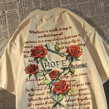 Amerikos mados prekės ženklo laišką rose trumpas rankovėmis marškinėliai moterims prarasti ins pora vėjo pusė rankovėmis marškinėliai t shirt harajuku marškinėliai