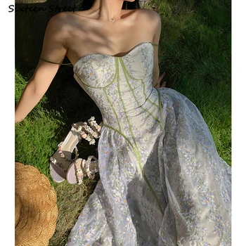 Atostogų Žalia Siuvinėjimo Suknelė Moterims 2023 Vasaros Spageti Sukrauti Vestido Drabužius Moterų-line Nėrinių Gėlių Suknelės Damoms