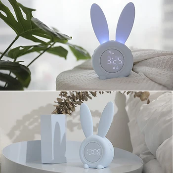 Cute Bunny Ausies LED Skaitmeninis Laikrodis-Žadintuvas Elektroninių USB Garso Valdymo Triušis Naktį Lempos, Stalo Laikrodis Namų Puošybai