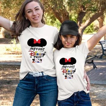 Disney Kelionę 2023 Šeimos Drabužius Atostogų Atsitiktinis Kelionės Moterų marškinėliai Minnie Harajuku Mados Tendencijos Europos Stiliaus Viršūnes Dropship
