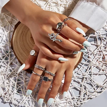 gyvatė žiedų rinkinys moterims anillos papuošalai bague femme žiedas rinkiniai reguliuojamas mergaitėms punk aksesuarų mados schmuck juvelyriniai dirbiniai