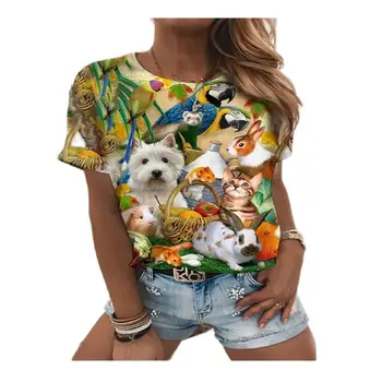 Moterų 3d Katė Tapybos T-shirt Kawaii Vaizdo 3d Spausdinimo Raundo Kaklo Pagrindinio Vintage Drabužių Reguliariai Versija Naujas Vasaros Natūralus Stilius