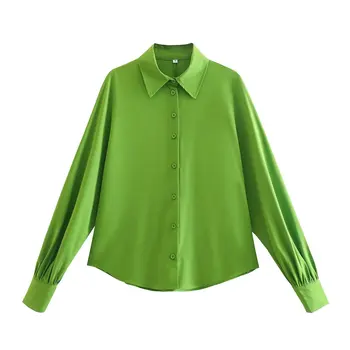 Moterų Žalioji Marškinėliai Prarasti Žibintų Ilgomis Rankovėmis Palaidinė Elegantiškos Ledi 2022 Elegantiškas Pavasario Vasaros Mados Viršų Moteriška