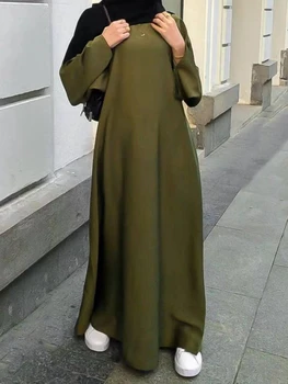 Musulmonų Mados Satino Uždarytas Abaja Dubajus Sliky Suknelė, Hijab Blyksnius Rankovės Abayas Moterų Turkija Ramadanas Eid Islamas Afrikos Drabužiai