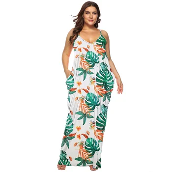 Plius Dydis Suknelės Moterims 2022 Paplūdimio Apranga Lapų Spausdinimo Vestidos De Verano Mujer 2023 Ilgai Spageti Dirželis Suknelė Didelis 2023