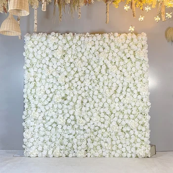 Prabanga 3D White Green Roll Audinio, Dirbtinės Gėlės Rožės, Augalų Sienos Susitarimą Vestuvių Fone, Apdailos Vestuvių Kelių