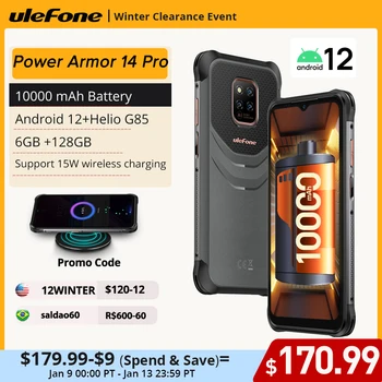 Ulefone Power Armor 14 Pro Tvirtas Telefonas 10000mAh Android 12 Vandeniui atsparus Išmaniojo telefono 128GB Belaidžio Įkrovimo NFC Pasaulio versija