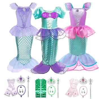 Vaikai Princesė Kostiumas Mergaitėms Cosplay Mermaid Dress Up Vasaros Gimtadienio Dovana Ariel Išgalvotas Nuslėpti Vaikai Atostogų Drabužiai