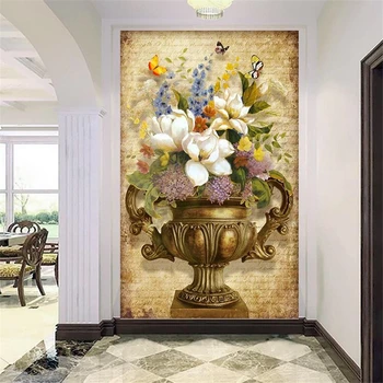 wellyu Užsakymą tapetai, 3d foto freskomis Europos retro tapybos vaza Gėlių įėjimo koridoriuje eilėje sienos popieriaus papel de parede
